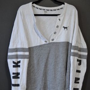 PINK Victorias Secret / Rugby V Neck / Oversized Sweatshirt